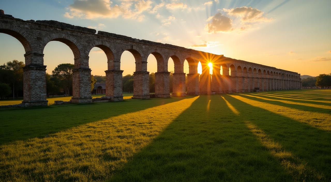 Le maestose arcate dell'Acquedotto Claudio al tramonto
